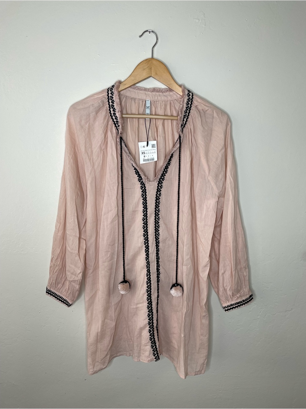Zara Blush Pink Tunic with Black Embroidered Trim
